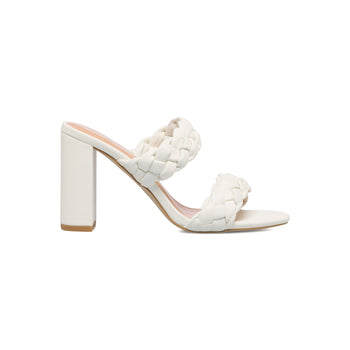 Sandali bianchi da donna con tacco a blocco 9 cm e doppia fascia Lora Ferres, Donna, SKU w042000945, Immagine 0